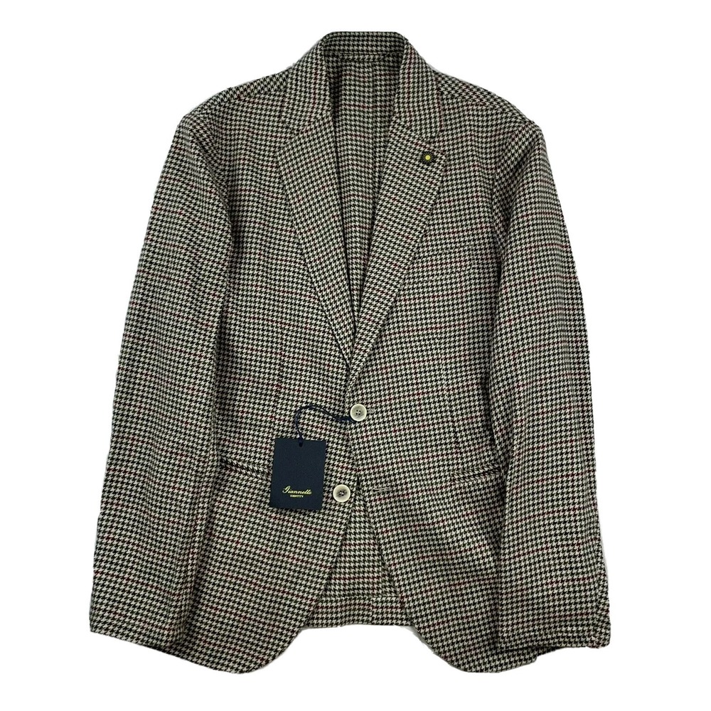 Giannetto Identity Tan Houndstooth Windowpane Check Sport Coat Blazer 40R NWT